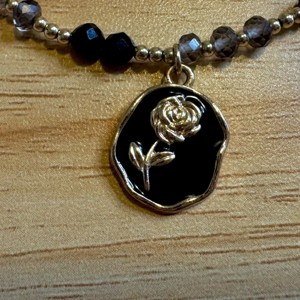 Set of 2 Gold Filled, Black Spinel & Smokey Quartz Layering Necklaces - Picture 4 of 5